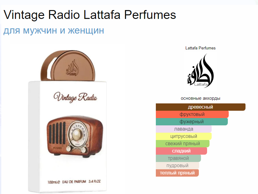 Духи Wintage Radio Lattafa Perfumes Винтаж Радио Латафа Парфюм 100 мл