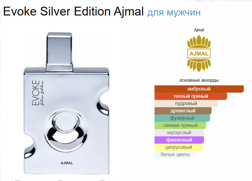 Мужские духи Эвок Сильвер Эдишн Аджмал Ajmal Evoke Silver Edition 100 мл
