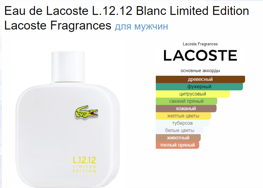 Lacoste L.12.12 Blanc Лакост Белый EDT 100 мл